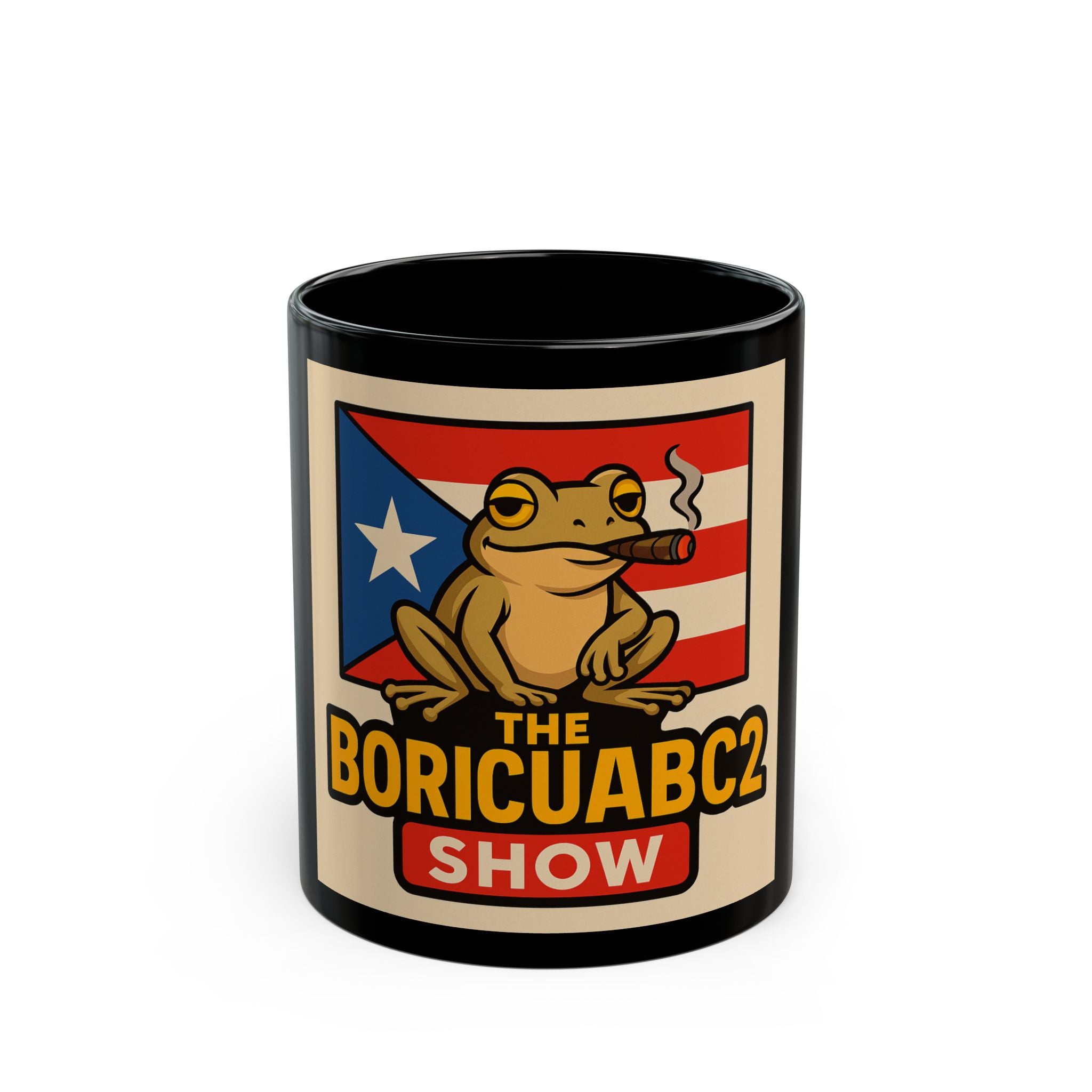 BoricuaBC2 Show Coffee Mug — Puerto Rico Flag Frog Logo (11oz/15oz)