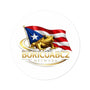 Round Stickers Indoor Outdoor 11 featuring a frog mascot and Puerto Rican flag design.